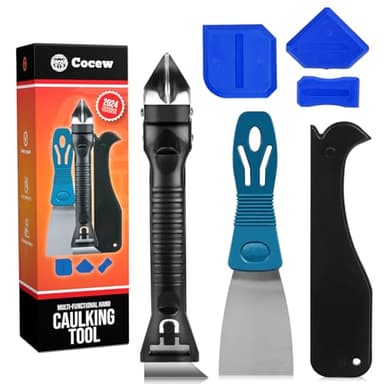 Silicone Caulking Tool Kit, Caulk Remover Tool, Putty Knife Scraper, 3 Glass Glue Corner Scrapers, Grout Removal Tool with Stainless Steel Head for Kitchen Bathroom and Window