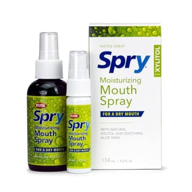 Spry Natural Xylitol Moisturizing Dry Mouth Spray, Stop Bad Breath, Increase Saliva Production, Non-GMO, Gluten-Free On The Go Oral Care with Spearmint Flavor, 4.5 fl.oz (Pack of 1)