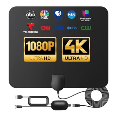 TV Antenna Indoor Long Range, Supports 4K 1080p Smart TV Signal Reception with Signal Amplifier 16ft HDTV Coax Cable