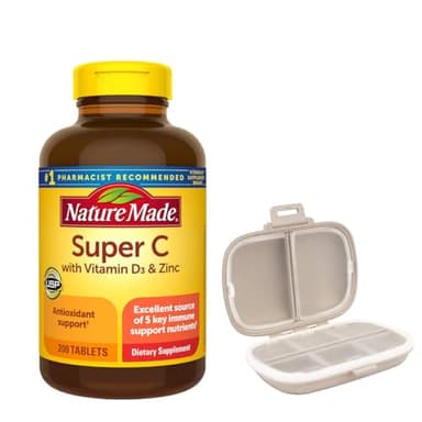Nature Made Super C with Vitamin D3 and Zinc, 200 Tablets Bundle with a Pill Oragnizer (2 Items)