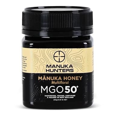 Manuka Hunters/MGO 50+ Certified New Zealand Manuka Honey - 100% Pure Natural Sweetener - Gluten, Dairy Free - Ideal for Tea, Coffee, Smoothies, and Baking - Sustainable - 8.8oz/250g Jar
