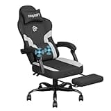 HapGIFT Computer Chair, Gaming Chairs with Footrest and Massage Lumbar Support, High Back Ergonomic Swivel Gamer Chair, Reclining Gaming Chairs with Armrests, Headrest for Adults, 300LBS (Black-Grey)