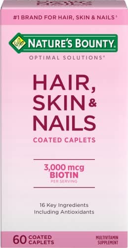Nature's Bounty Optimal Solutions Hair, Skin & Nails Formula, with 3,000 mcg Biotin, 60 Coated Caplets, 20 Total Servings