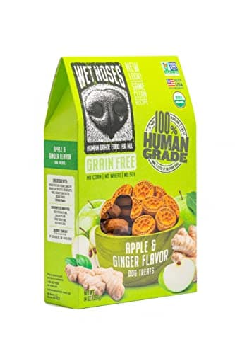 Wet Noses Organic Crunchy Dog Treats Grain Free – All-Natural, Human-Grade, Non-GMO, Healthy Training & Delicious Snacks for Dogs, for All Dog Sizes & Breeds – Apple & Ginger, 14oz (Single Pack)
