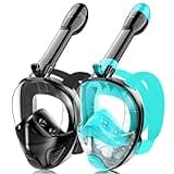 Full Face Snorkel Mask for Adults Teen, Snorkeling Gear with Detachable Camera Mount,Panoramic 180° View, Anti-Fog Anti-Leak Snorkling Set for Man and Women (Black Green+Black-S/M)