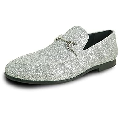 bravo! Men Dress Shoe Prom-2 Slip-on Loafer Metallic Glitter for Wedding Prom Silver 10.5M