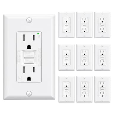 ELEGRP GFCI Outlet 15 Amp, Self-Test GFI Electrical Outlet with Narrow Design, Tamper Resistant GFCI Receptacle with LED Indicator, UL Listed, White, Wall Plate Included, 10 Pack