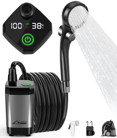 WADEO Portable Shower for Camping, 6000mAh Outdoor Electric Shower Rechargeable Pump with Intelligent Digital Display, Camping Shower Head Nozzle for Camping, Hiking, Traveling, Washing