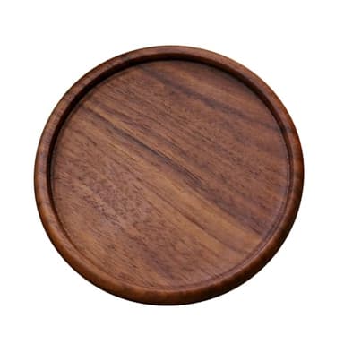 CALFOVERA 4 Inch Grooved Natural Walnut Cup Holder Round Black Wooden Coasters Heat Resistant Thermal Insulation Pads Tabletop Protection Wood Coffee Cup Mug Mats Saucers for Drinks Bar Kitchen Home