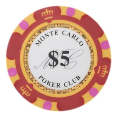 Brybelly Monte Carlo Premium Poker Chips (50-Pack) Heavyweight 14-Gram Clay Composite ($5 Red)