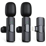 RICCHI Wireless Mini Microphone for iPhone 7-14 iPad, 2 Pack Wireless Lavalier Microphone Plug-Play Lapel Clip-on Mic for Recording, Live Streaming, Podcast, Facebook, YouTube, Vlog