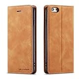 QLTYPRI for iPhone 6 Plus 6S Plus Case, Premium PU Leather Cover TPU Bumper with Card Holder Kickstand Hidden Magnetic Adsorption Shockproof Flip Wallet Case - Brown