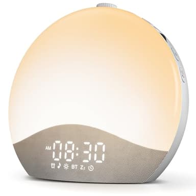 ecozy Sunrise Alarm Clock, White Noise Sound Machine, Alarm Clock for Bedrooms, 26 Soothing Sounds, 17 Night Lights, Bluetooth Speaker, Sunrise Wake-Up Light for Heavy Sleepers, Adults, Kids