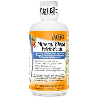 Vital Earth Minerals Fulvic Humic Mineral Blend Liquid – Fulvic Acid Supplement with 70+ Trace Minerals, Electrolytes for Recovery, Balance & Energy, 32 Oz + 1 Oz Cup