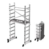 APARECIUM Aluminum Foldable Scaffolding Ladder, Multipurpose Rolling Work Platform, Scaffold Tower, Ladder Stool Bench, Adjustable Platform, 330 Lbs Duty Rate