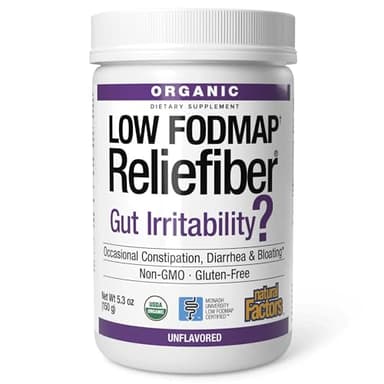 Natural Factors Organic Low FODMAP Reliefiber Powder - Digestive Health Support Supplement with Dietary & Soluble Fiber - Gut Health Support Aids Mild Bloating - Unflavored, 5.3 oz (30 Servings)