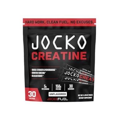 Jocko Fuel Creatine Stick Packs - Creatine Monohydrate Powder Travel Packs for Men & Women, Supplement for Athletic Performance & Muscle Health, 30 Servings 150g (Unflavored)