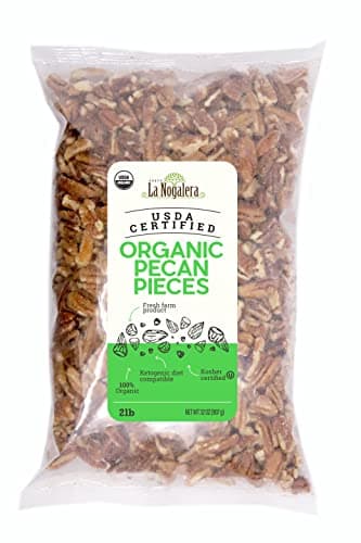 La Nogalera Organic - USDA and CCOF Certified Organic Pecan Pieces in 2 pound bag. Chopped Pecan Nuts, NO SHELL, Non-GMO, Kosher and Halal Certified and Ketogenic friendly