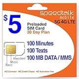 SpeedTalk Mobile $5 Prepaid Wireless Pay Go Plan for Smartphones & Cellphones | 5G 4G LTE | 100 Talk, 100 Text, 100 MB Data |Triple Cut (Mini,Micro,Nano) Sim Card | No Contract | 30-Day Service