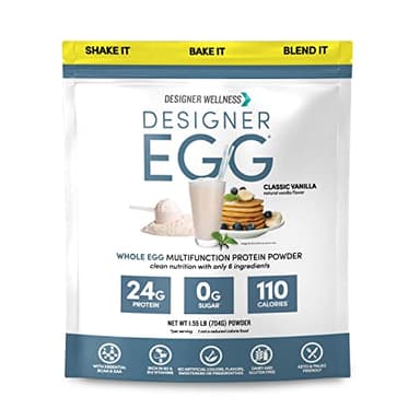 Designer Wellness, Designer Egg, Natural Egg Yolk & Egg White Protein Powder, Keto and Paleo Friendly, Low Calorie, Less Fat and Cholesterol, Classic Vanilla, 1.55 Pound