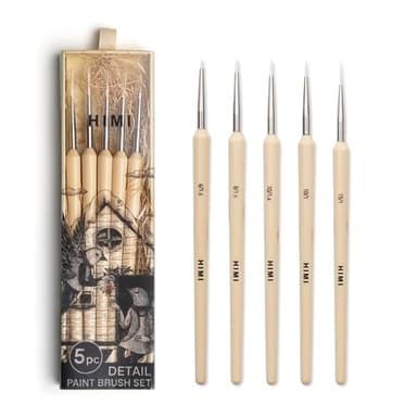 HIMI Gouache/Paint Detail Brushes Set 5 Pcs for Acrylic Oil Watercolor Face & Body Gouache Painting Nice Gift Art hobbyist,Adults (Yellow, Detail Brush)