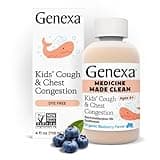 Genexa Kids’ Clean Cough & Chest Congestion Medicine, Dye Free, 0% Artificial Additives, Multi-Symptom Cough Syrup for Kids 4-11, Cough Suppressant & Expectorant, Organic Blueberry Flavor, 4 fl oz