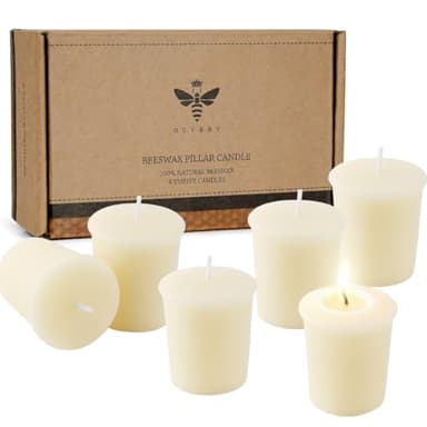 Pure Ivory White Beeswax Votive Candles-6 Pack Natural Votives Set for Home Room Decor Party Wedding Spa Gift,12 Hours Burn