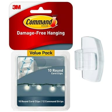 Command Round Cord Clips, 4-Pack of 10 Cord Clips and 12 Strips, Damage Free Hanging Cable Clips, No Tools Wall Clips for Hanging Electrical Cables