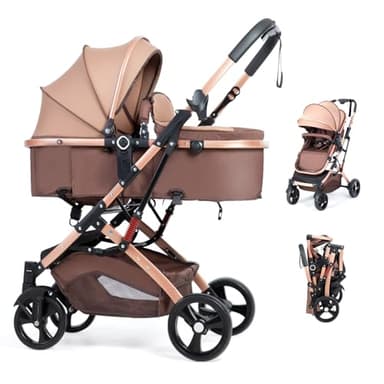 2 in 1 Baby Stroller Newborn Foldable Pushchair with Adjustable Canopy Folding High Landscape Infant Carriage, Anti-Shock Toddler Pushchair
