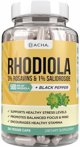 Natural Rhodiola Rosea Supplement – 120 CAPS 500mg, 3% Rosavins 1% Salidroside, Full 4-Month Supply, Bioperine Enhanced Absorbtion, Mood, Focus, and Brain Booster, Clarity & Stress Support
