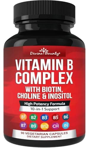 Divine Bounty Super B Complex Vitamins - All B Vitamins Including B12, B1, B2, B3, B5, B6, B7, B9, Folic Acid - Vitamin B Supplement - Support Healthy Energy Metabolism - 90 Vegetarian Capsules