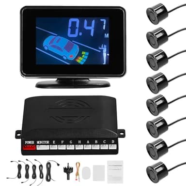Mulcort Car Reverse Backup Parking Sensor Radar System, 8 Parking Sensors Kit with Front & Rear Sound Warning Buzzer Mute LCD Distance Display Volumes