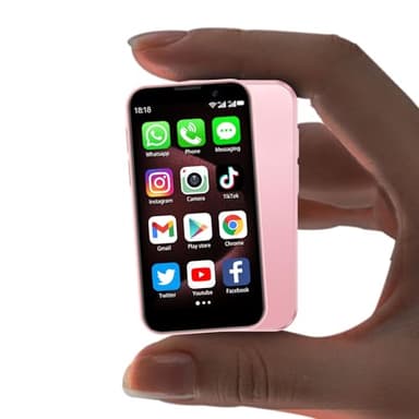 BLKE Max Mini Phone Unlocked World's Smallest 3.0" HD Touch Screen Mini Smartphone Android Compact Mobile Phone for Kids &Students Cell Phone wih Quad-Core Dual SIM Face lD2GB+16GB Pink
