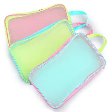 Wesnoy 3 Pcs Mesh Pastel Color Packing Cube for Suitcases Travel Foldable Luggage Packing Organizers Space Saving Travel Accessories Essentials Bags for Makeup and Toiletries