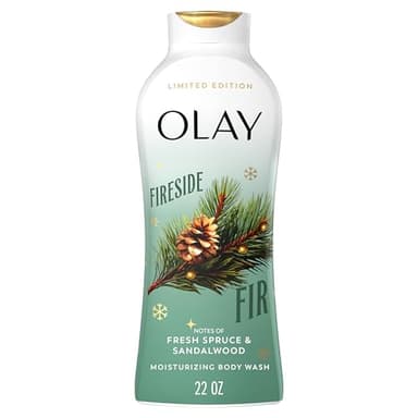 Olay Body Wash for Women, Hydrating & Moisturizing, Holiday Edition, With Plant Based Cleansers, B3 Complex, For All Skin Types, Fireside Fir with Fresh Spruce & Sandalwood Scent, 22 fl oz