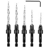 Valkynos 5-Piece Countersink Drill Bit Set for Wood Working, #4-12, 1/4' Hex Shank, Includes Allen Wrench