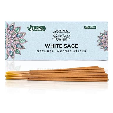 White Sage Incense Sticks for Cleansing 100 gm Pack - 100% Natural -Charcoal Free - Organic Non Toxic Clean Burning - Made from Upcycled Flowers