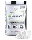 SteelFit Creapure Creatine Monohydrate Powder, Unflavored - German Micronized Creatine Powder for Men & Women - Gym Workout Nutritional Supplements for Muscle Gain, Brain Health & Strength Building