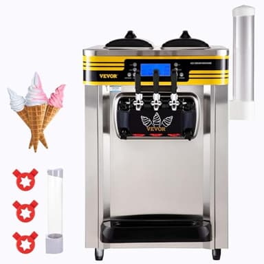 VEVOR Commercial Ice Cream Maker, 22-30L/H Yield, 2350W Countertop Soft Serve Machine with 2x6L Hopper 2L Cylinder LCD Panel Puffing Shortage Alarm, Frozen Yogurt Maker for Restaurant Snack Bar