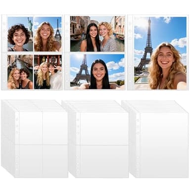 BYSLBTY 30 Pack 1/2/4 Pocket Card Sleeves for 6 Ring A5 Binder, Ultra-Clear Double Sided, Top Loading, Clear Plastic Sleeves for Trading Card, Photocard and Postcards