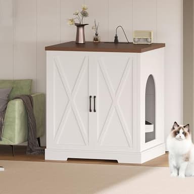Gitelsnour Cat Litter Enclosure for Robot, Large Litter Cabinet for Self Cleaning Litter Box with Charging Station, XL XXL Hidden Cat Furniture for Automatic Litter Box, White GCLB004WWB