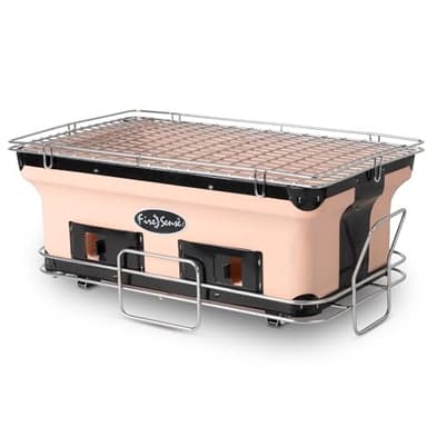 Fire Sense 60450 Yakatori Internal Grates Charcoal Chrome Cooking Grill Japanese Table BBQ Handmade Using Clay Adjustable Ventilation For Outdoor Barbecues Camping Traveling - Large - Tan