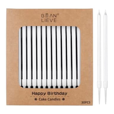 BEAN LIEVE 30-Count Pearl White Long Thin Metallic Birthday Candles, Cake Candles, Birthday Parties, Wedding Decorations, Party Candles, Cake Decorations
