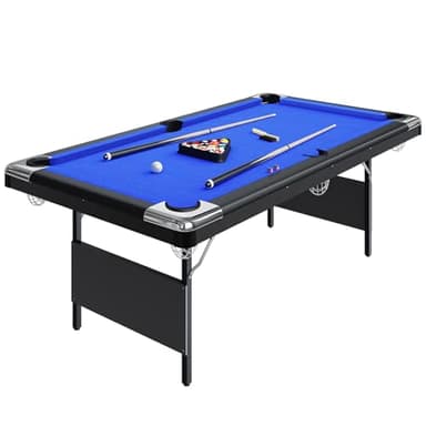 Garvee 7 Billiards Table, Adults Folding Billiards Tables, Portable Pool Table, Pool Tables Set for Family Game Room, Adult Rrec Room, Basements, Man Cave or Garage, Blue