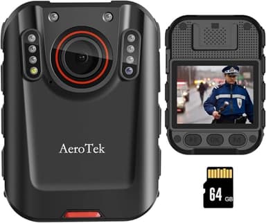 AeroTek 2K Body Camera, Police Body Cam with 64GB Video Recording and Ultra Infrared Night Vision, Body Worn Camera for Law Enforcement Recorder