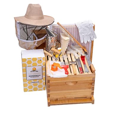 Honey Lake 10 Frame Beehive Starter Kit and Beekeeping Supplies Tool Kit, Beeswax Coated Assembled Deep Bee Box, Bee Hive Starter Kit with Beehive Frames & Bee Smoker and Beekeeping Hat with Veil