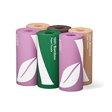 Amazon Aware Bamboo Paper Towels, 6 Rolls, 2 ply, FSC Certified, 150 Sheets, 900 Count, Plastic-Free, Multicolor