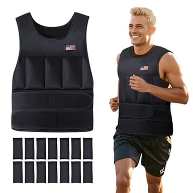 Wolliwa Adjustable Weighted Vest for Men Women,2-20 Lbs Adjustable Weights Weighted Vest with Straps Running Weight Vest Walking Strength Training Fitness,Black,14 PCS Sandbags,Each 1.27 Lbs
