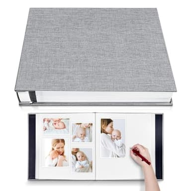 HoneyTolly Large Photo Album Self Adhesive for 4x6 5x7 8x10 Pictures Magnetic Scrapbook Album 20 Sheets / 40 Pages Linen Cover DIY Photo Album with A Metallic Pen and and Plastic Board(Grey)