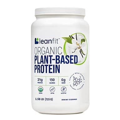 LeanFit Organic Plant-Based Protein Powder, Natural Vanilla Flavor - Vegan, USDA Organic Certified, Soy-Free, Gluten-Free, Dairy-Free, Sugar-Free, Non-GMO - 21g Protein, 19 Servings, 1.58 Pound Tub